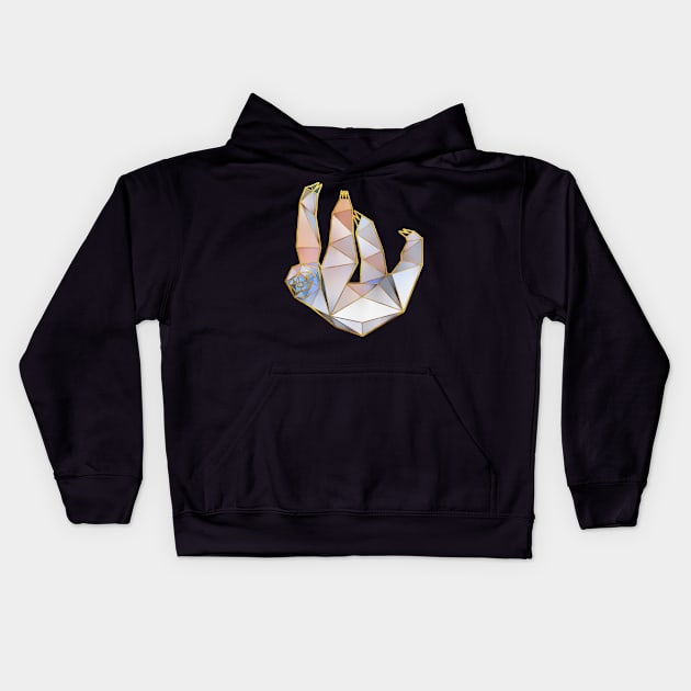 Hanging Sloth Geometric Gold Lines Kids Hoodie by HappyGiftArt